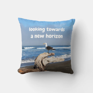 Seagull facing the sea throw pillow
