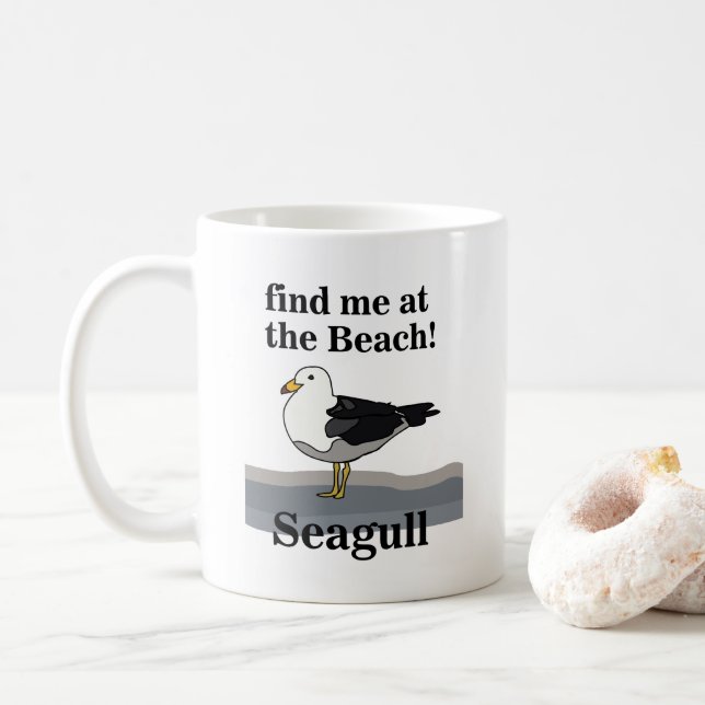 Seagull Find Me At The Beach Funny Beach House Coffee Mug (With Donut)