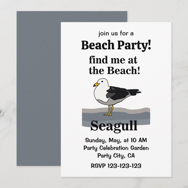 Seagull Find Me At The Beach Funny Beach Party Invitation (Front/Back)
