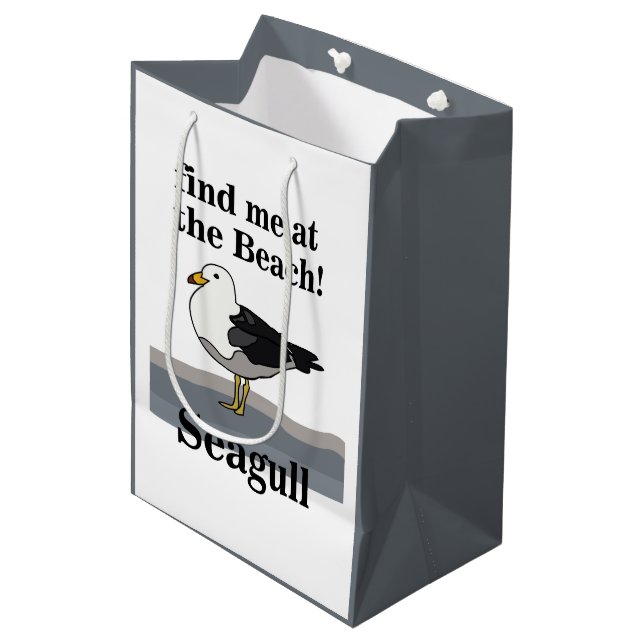Seagull Find Me At The Beach Funny Bird Medium Gift Bag (Front Angled)