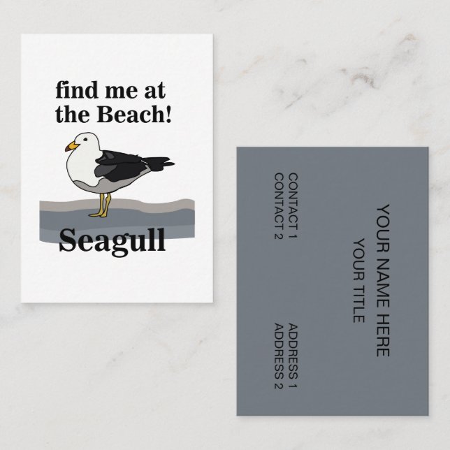 Seagull Find Me At The Beach Funny  Business Card (Front/Back)