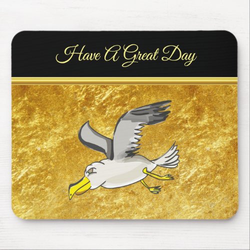 Seagull flying over head with a gold foil design mouse pad