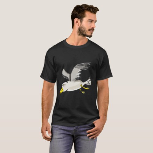 Seagull flying over head with a gold foil design T_Shirt