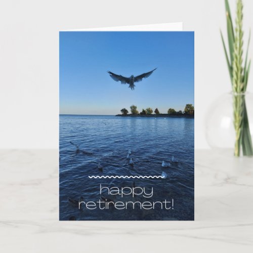 Seagull Flying Over Lake Retirement Card