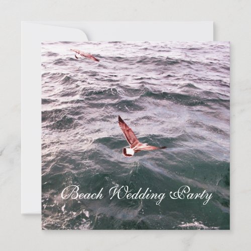 SEAGULL FLYING OVER THE WAVES BEACH WEDDING ANNOUNCEMENT