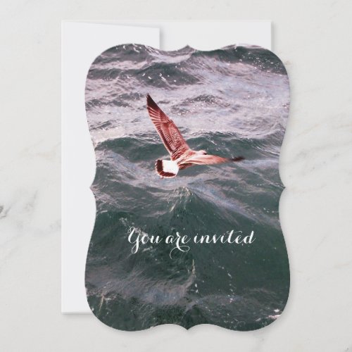 SEAGULL FLYING OVER THE WAVES BEACH WEDDING INVITATION