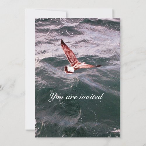 SEAGULL FLYING OVER THE WAVES BEACH WEDDING INVITATION
