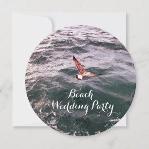 SEAGULL FLYING OVER THE WAVES BEACH WEDDING INVITATION
