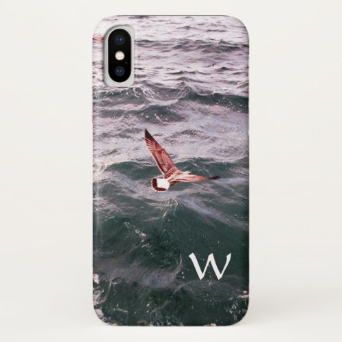 SEAGULL FLYING OVER THE WAVES MONOGRAM iPhone X CASE