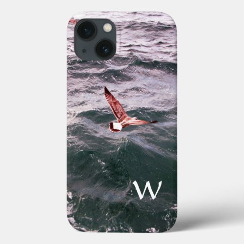 SEAGULL FLYING OVER THE WAVES MONOGRAM iPhone 13 CASE