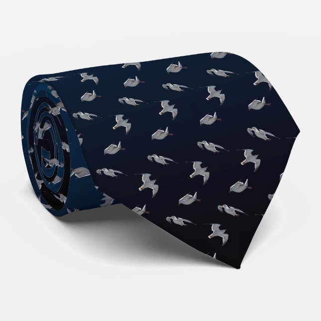 Seagull Frenzy Tie (Dark/Light Blue) (Rolled)