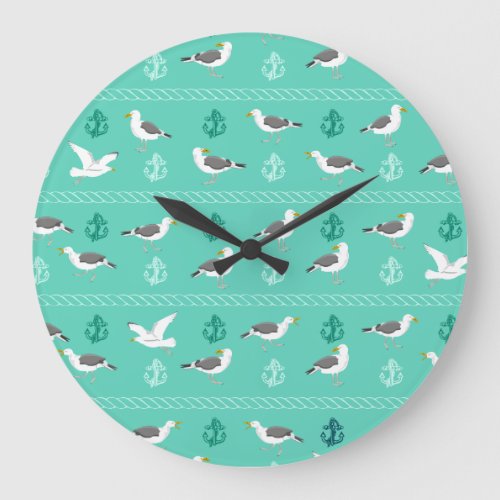 Seagull Gull Nautical Pattern Large Clock
