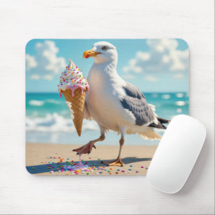 Seagull Holding an Ice Cream Cone Mouse Pad