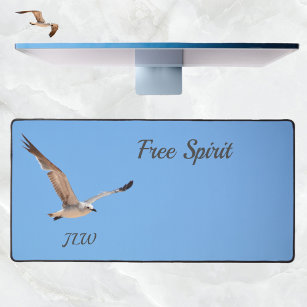 Seagull in Flight Free Spirit Sky Blue Coastal Desk Mat