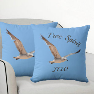 Seagull in Flight Free Spirit Sky Blue Throw Pillow