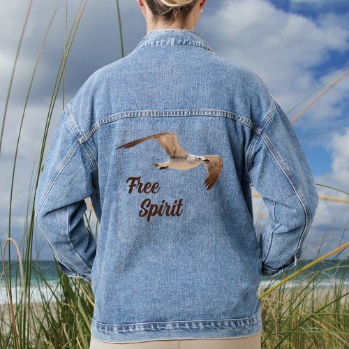 Seagull in Flight Photographic Free Spirit Coastal Denim Jacket