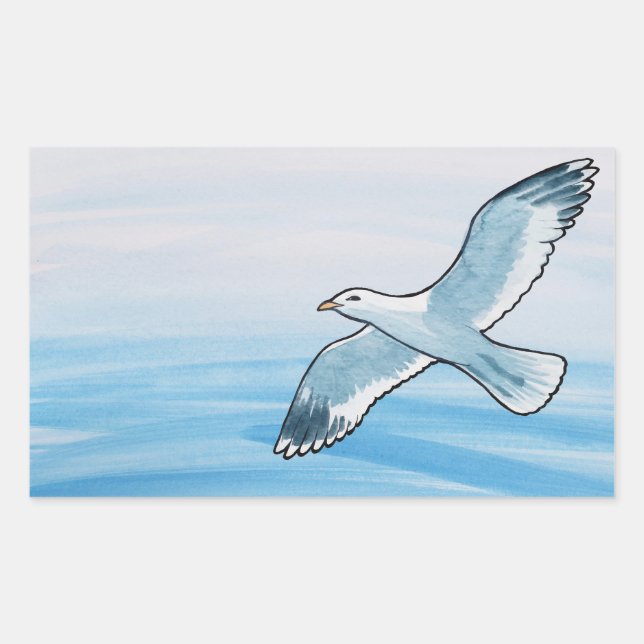 Seagull in Flight Rectangular Sticker (Front)