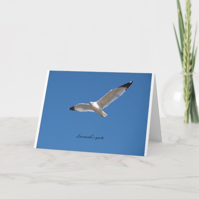 Seagull in flight with Leonardo's quote inside Card (Front)