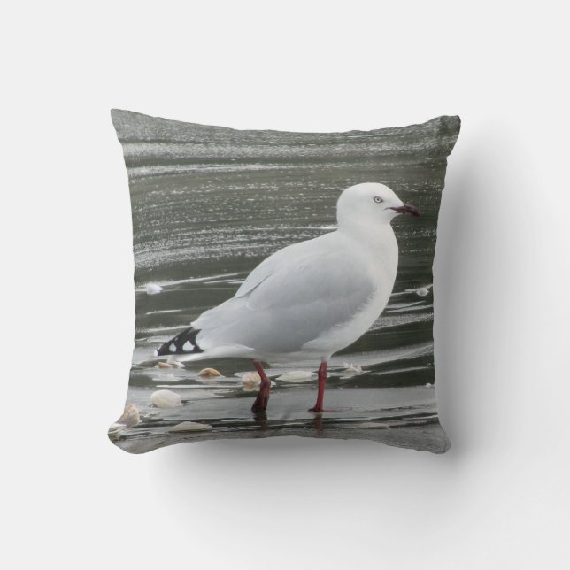 Seagull in the Sea Throw Pillow (Front)