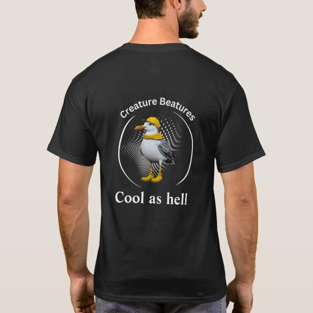 Seagull in Yellow Boots | Coastal Beach Humor T-Shirt (Back)