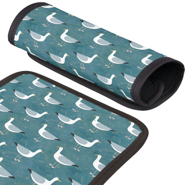 Seagull Luggage Handle Wrap (Seagull nautical pattern art luggage handle wrap)