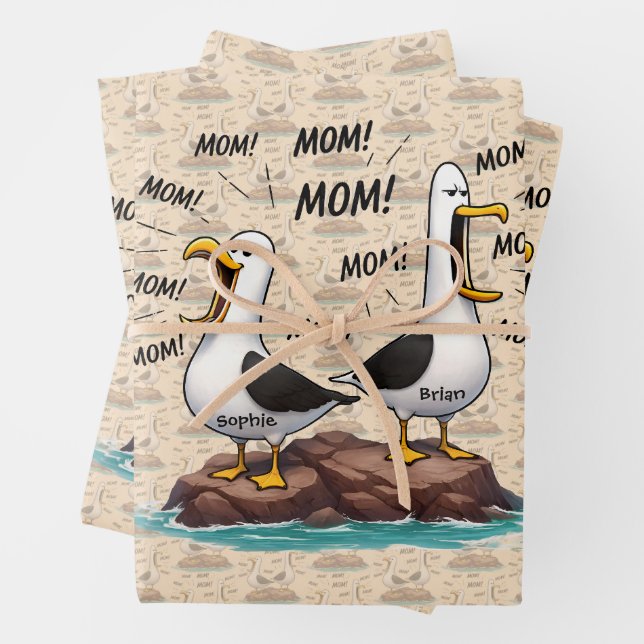 Seagull Mom Funny Personalized Wrapping Paper Sheets (In situ)
