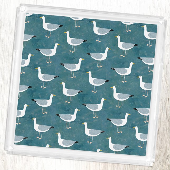 Seagull Nautical Acrylic Tray (Fun seagull bird pattern acrylic tray)