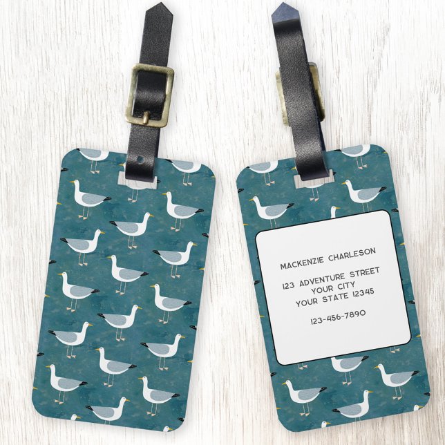 Seagull Nautical Luggage Tag (Seagull nautical bird personalized luggage tag)