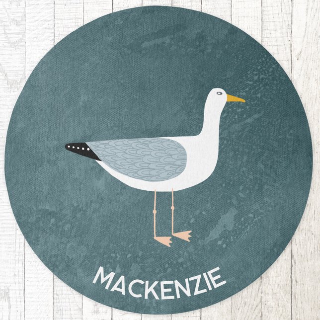 Seagull Nautical Personalized Rug (Personalized name nautical teal green seagull bird indoor or outdoor rug)