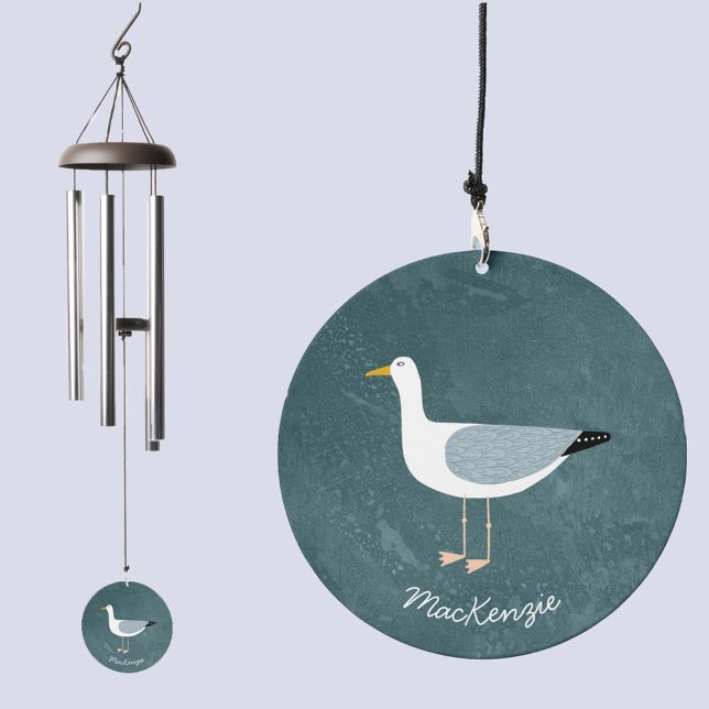 Seagull Nautical Personalized Wind Chime (Seagull nautical personalized custom script name wind chime)