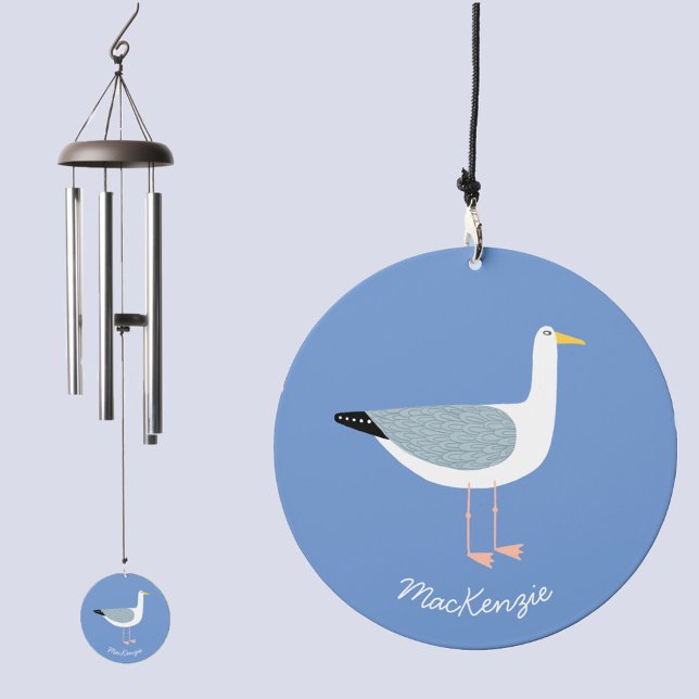 Seagull Nautical Personalized Wind Chime (Fun seagull nautical personalized custom name wind chime)