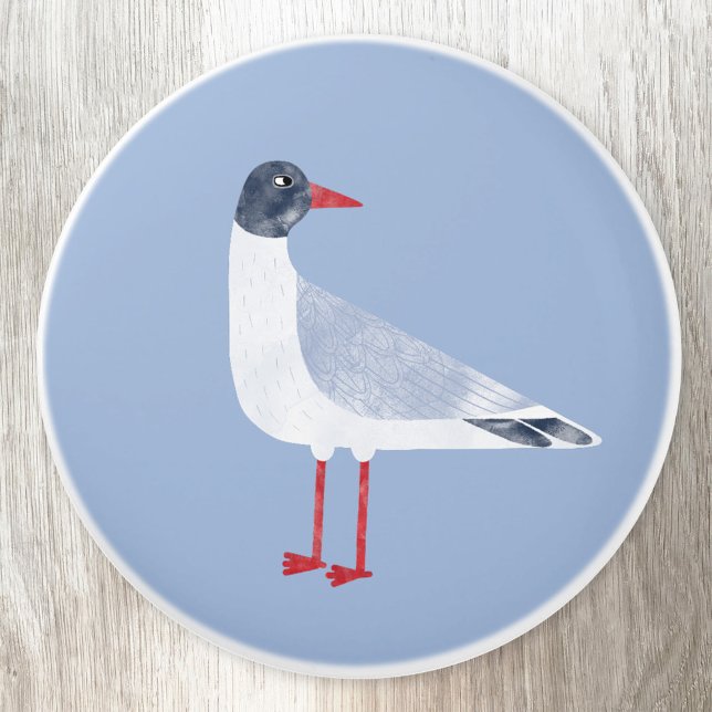 Seagull Nautical Shore Bird Ceramic Knob (Fun Black Headed Gull seagull ceramic door pull or knob, perfect for a boat or beach house)