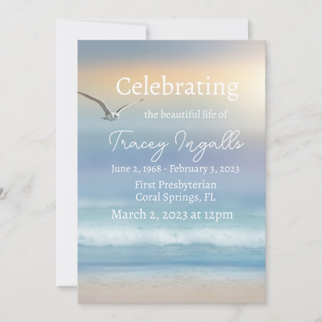 Seagull Ocean Sunset Funeral Invitation (Front)