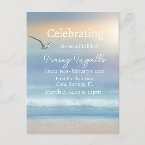 Seagull Ocean Sunset Funeral Postcard