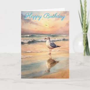 Seagull on a Beach Birthday Card