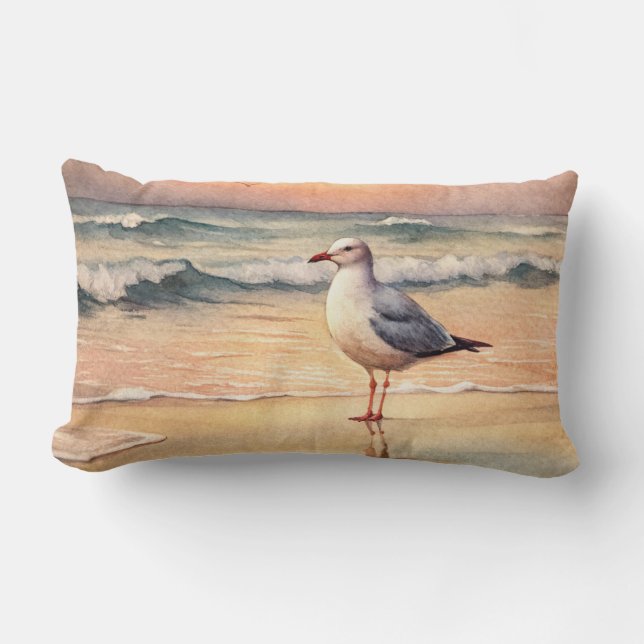 Seagull on a Beach Lumbar Pillow (Front)