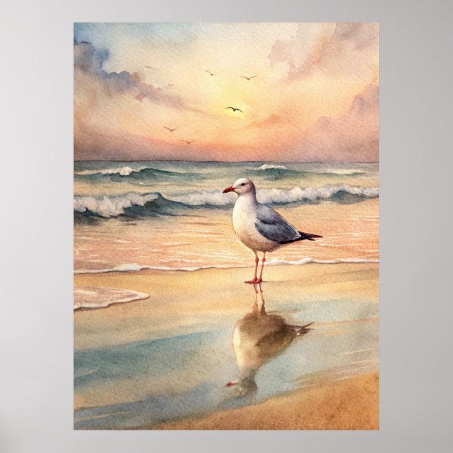 Seagull on a Beach Poster (Front)