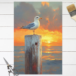 Seagull on a Pole Sunset Decoupage Tissue Paper