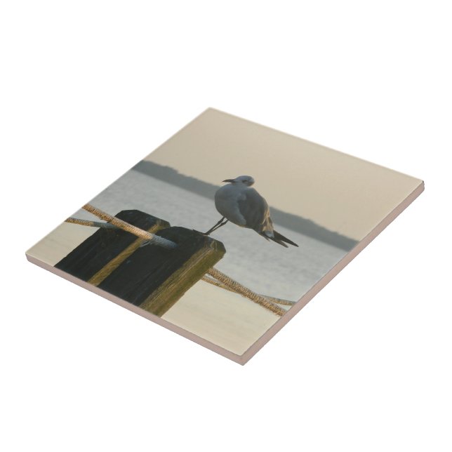 Seagull on a Post Ceramic Tile (Side)