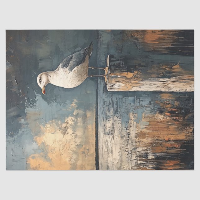 Seagull on a Post Oil Painting Art Decoupage Tissue Paper (Front)