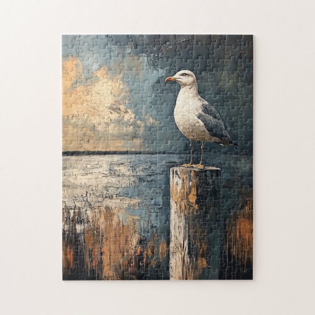 Seagull on a Post Oil Painting Art Jigsaw Puzzle (Vertical)