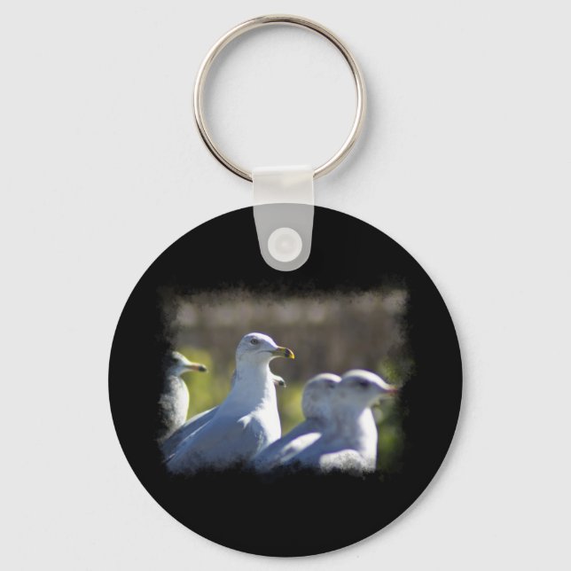 Seagull on a Rail Keychain (Front)