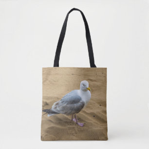 Seagull on a sandy beach Tote Bag