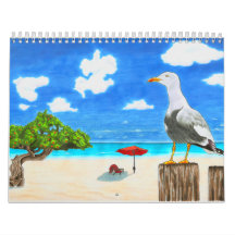 Seagull on a sunny beach under blue sky calendar