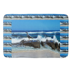 Seagull On Beach Rocks, Bath Mat