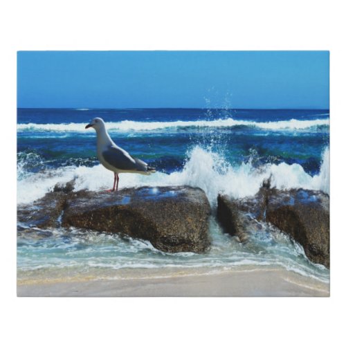 Seagull On Beach Rocks Faux Canvas Print