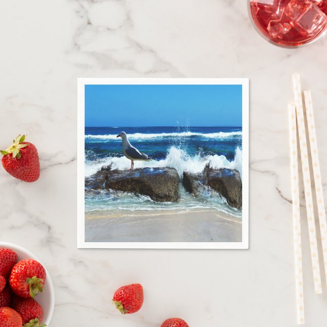 Seagull On Beach Rocks, Napkins (Insitu)
