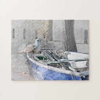 Seagull on Boat Watercolor Jigsaw Puzzle