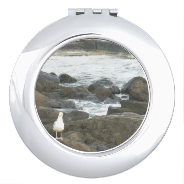 Seagull on rocks compact mirror (Front)
