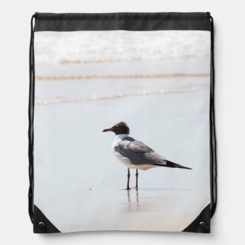 Seagull on the Beach Drawstring Bag